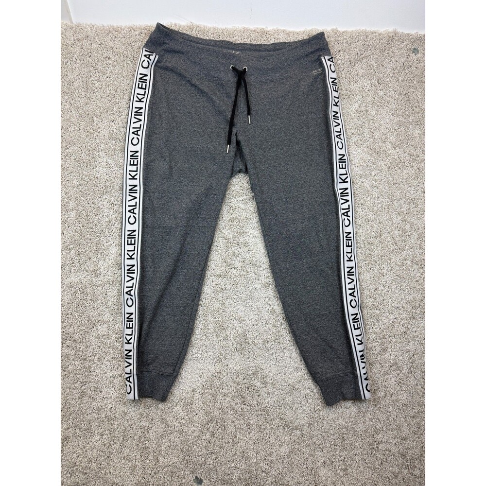 Calvin Klein Performance Womens 1X Gray Logo Tape Jogger Sweatpants Drawstring
